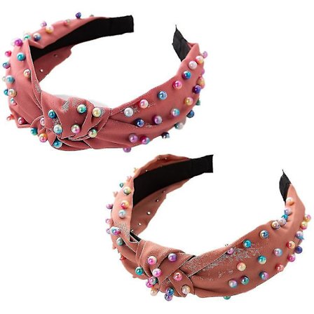 2 kpl Naisten Vintage Värikkäitä Helmi Pannat Solmitut Hiusharjat