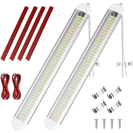 2 stk. 12V Innvendig Lyslist 120 LED med På/Av-bryter, Hvit Stripelyslist for Bil/Lastebil/RV