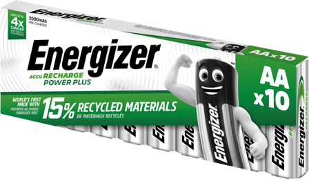 Energizer Recharge Power Plus Batteri laddningsbart, AA, 1,2 V, 10-pack 2000 mAh, Batterier