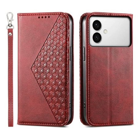 Samsung Galaxy S26 Edge Plånboksfodral Konstläder Kalvstruktur - Röd