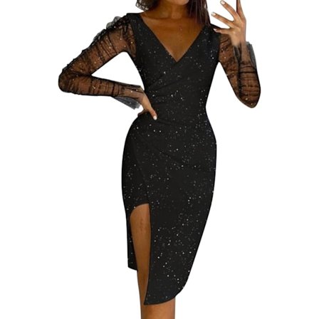 2025 Seneste Model Kvinder Sexet Gennemsigtig Mesh Sheer Langærmet Bodycon Festkjole Dame Lang Brudepigekjole