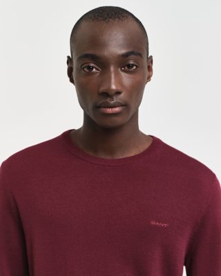 GANT - Genser med rund hals i merinoull til herre wine red