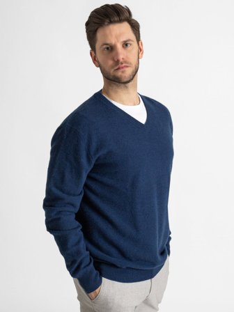 Kashmina - Herre kashmirgenser "V-neck" - mountain blue - Size M