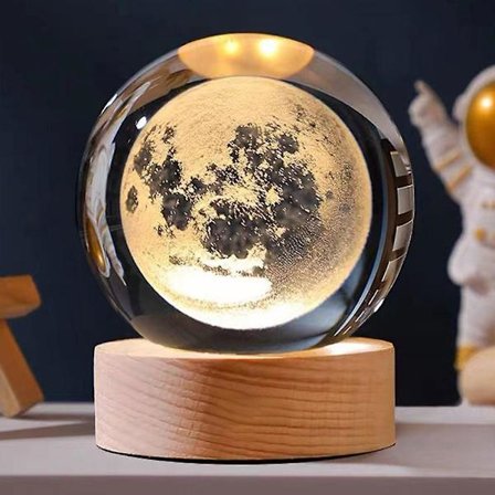 Krystallkule og lysende trebase, fire typer krystallkule, glasskule, nattlysdekorasjon