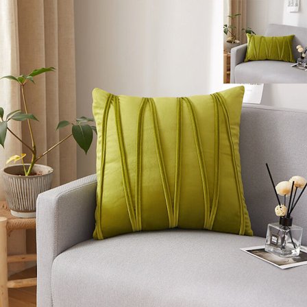 Sæt med 2 pudebetræk tredimensionelle geometriske striber fløjl dekorativt pudebetræk hjem stue sofa soveværelse (30x50cm, gullig grøn) KLB