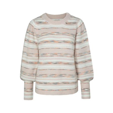 Yaya Knitted Rib Sweater With Stripe Pattern And Balloon Sleeves inbo, Dame