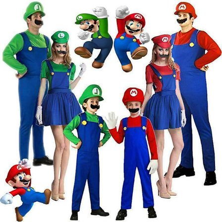 uper Mario Luigi Bros Dräkt, Vuxen Barn Klassisk Rörmokare Fancy Dress, Halloween Jul Cosplay Party Outfit För Kvinnor Män Pojke Tjej