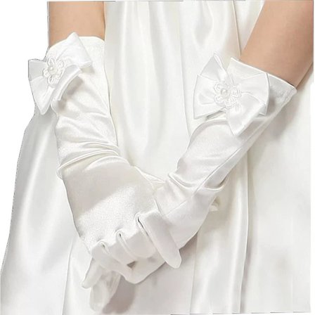 Pigeprinsesse Handsker til Børn - Lange, Fuld Finger, Festlige Handsker med Sløjfer, Stræk Satin Kostume Vanter, Blomstpige Albuen Lange, Fe Kjole 
