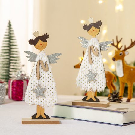 2 stk tegneserie engelvinger i tre, juledekorasjoner Chris