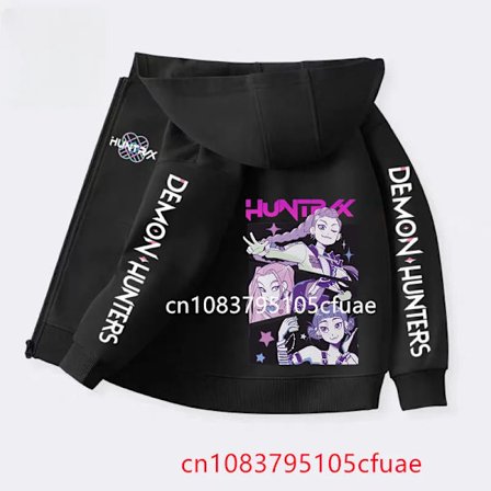 Hauskat vetoketjulliset collegepaidat Kpop Demon Hunters -huppari Lasten vaatteet Tyttö Poika Collegepaita Vetoketju Musta Huppari Vauvan arkipaita