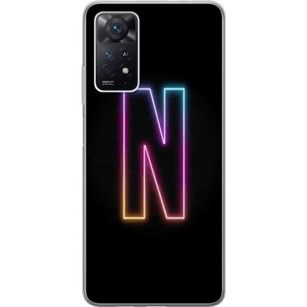 Yhteensopiva Puhelinkuori Xiaomi Xiaomi Redmi Note 11 Pro 5G Minimalistinen neonkirjain N värinvaihtuvassa valossa mustaa taustaa vasten