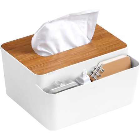 3 i 1 Serviettboksholder Rektangulær, Serviettboksdeksler med Tretrekk, Serviettholder med Oppbevaring for Hjem, Kontor, Bil (Hvit)