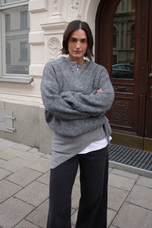 NA-KD Pull oversize en maille à col en V - Pulls Oversize - Gris - XS