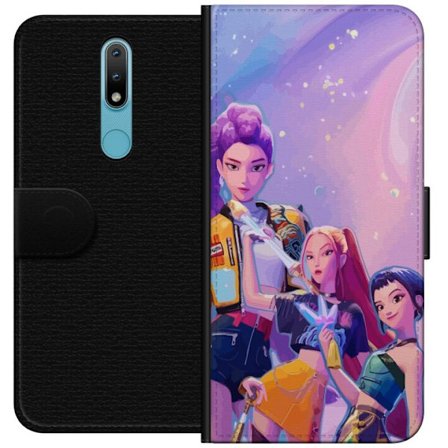 Kompatibelt Lommeboketui til Nokia 2.4 Futuristiske popdamer i neonfarger med magiske detaljer mot en drømmeaktig galaksebakgrunn