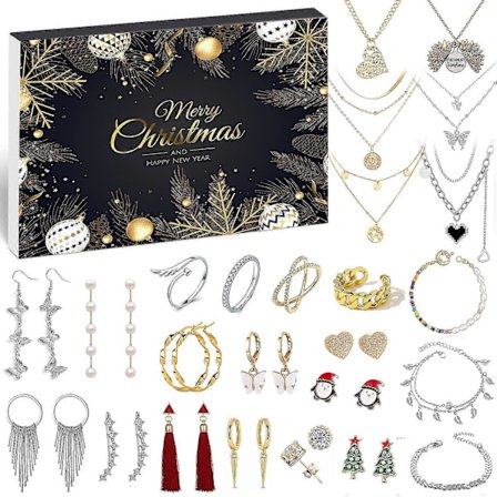 Smykke Julekalender til Kvinder Piger, 24 Overraskelser Med Halskæde Øreringe Ringe Armbånd Ankelkæde Mode Smykker Til W