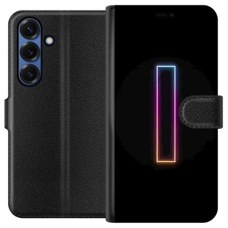 Kompatibel Tegnebogsetui til Samsung Samsung Galaxy S25+ Minimalistisk neonbogstav I i regnbuefarver mod mørk baggrund