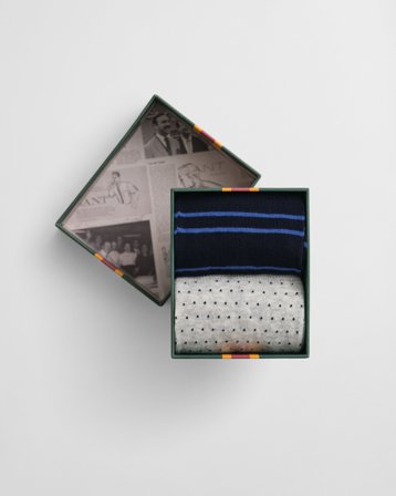 GANT Herren 2er-Pack Socken Streifen & Minipunkte in Geschenkbox (40-42) Marineblau