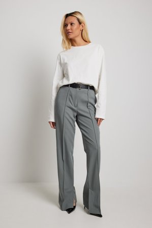 NA-KD Classic Pantalon ajusté à fente latérale - Pantalon droit - Gris - EU 34