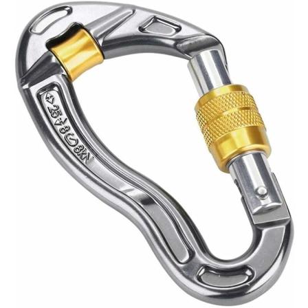 Låsende karabinhage med skruelås, 25 kN, drejelås og kraftig til klatring, rappelling og bjergbestigning, gul