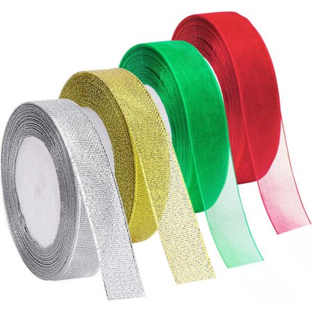 4 rullaa 4/5 tuuman levyistä jouluista metallinhohtoista glitterorganzaa