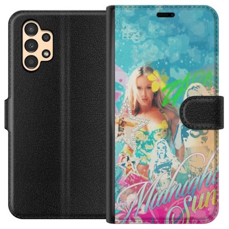 Yhteensopiva Lompakkokotelo Samsung Galaxy A13 Seikkailumaailma Steve, Creeper ja eläimillä värikkäässä palikkagrafiikassa