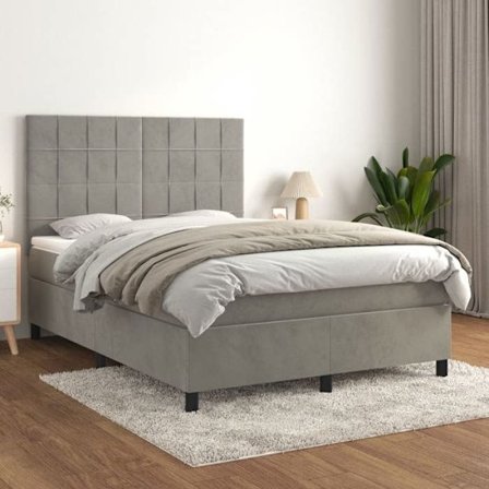 Maison Exclusive - Sängram med lameller och ljusgrå madrass 140x190cm Sammet