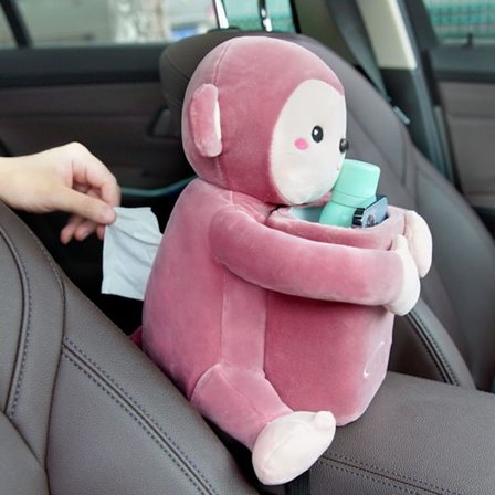 Servetthållare för bil, plysch apa servetthållare med förvaring, barn dispenser papper servetthållare