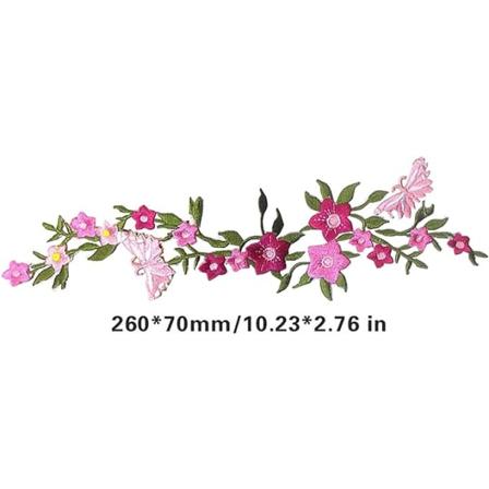 2 stk, nye broderte sommerfugler med blomster, blomsterspiss Fa
