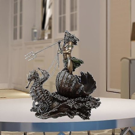 Poseidon Græsk Havgud Statue Resin Kunst Neptun På Søhest Figur (FMY)