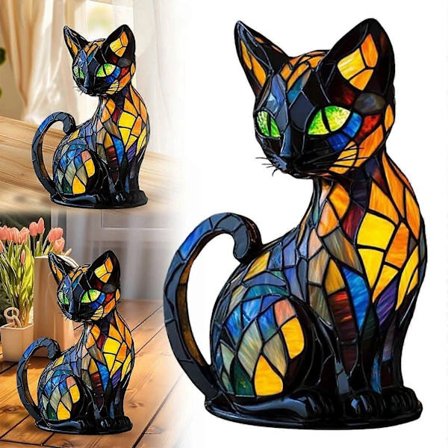 Kattelampe Vintage Kat Farvet Resinlampe Dyreelskere Lampe Vintage Lampe