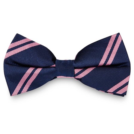 Pink Twin Stripe Navy Silk Pre-Tied Bow Tie for Men - Pre-tied bow ties