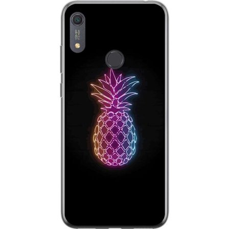 Kompatibel Mobilcover til Huawei Huawei Y6s (2019) Neon illustration af ananas i farverigt lys mod sort baggrund