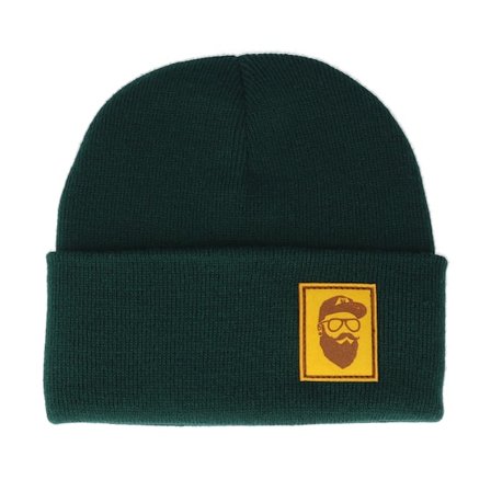 Bearded Man - Green cuff Beanie - Cap Man Patch Bottle Green Beanie @ Hatstore