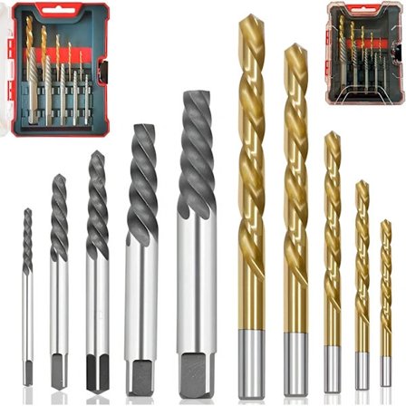 Skrueuttrekker for ødelagte skruer, 5 metallbor (HSS), fjerner sikkerhetsskruer, muttere, bolter og skadede pinnbolter, fjerner ødelagte skruer.