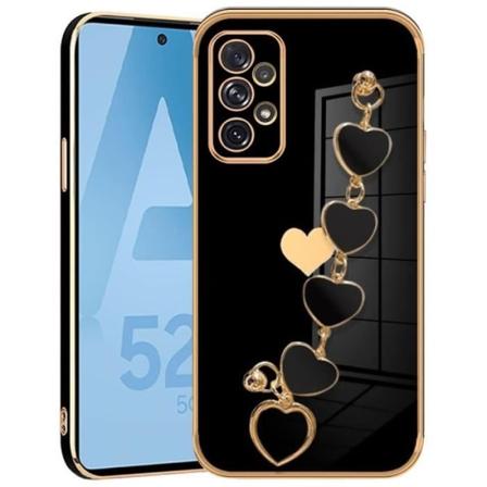Fodral till Samsung Galaxy A52s 5G-A52 4G-5G, svart silikonmjukt stötsäkert med hjärtmönsterrem Svart