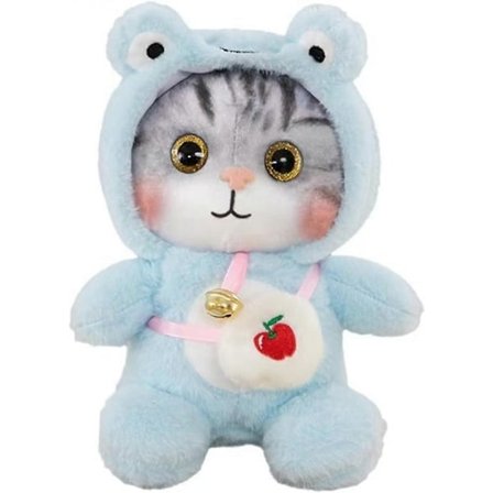 SBSGV Söt Katt Groda Plysch Gosedjur Katt Plyschleksaker med Groddräkt Presenter till Barn 25 cm