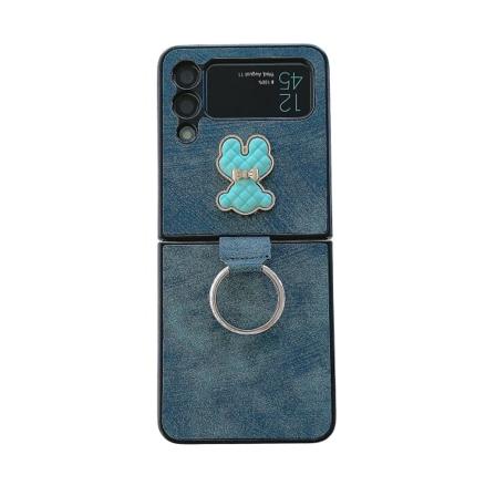 Sød bjørn læder etui kompatibel med Samsung Galaxy Z Flip 4 med ringholder stativ stødsikker Green