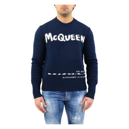 Alexander McQueen Crew Neck Pullover Blå, Herre
