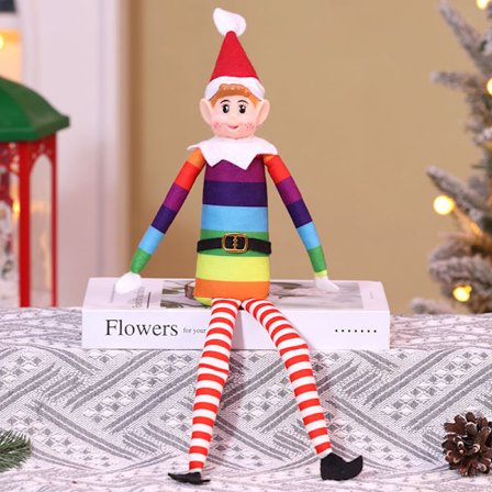 Julbokhylla tomte dekorationer Juldekorationer långbenta docka regnbågsfärg sittande docka