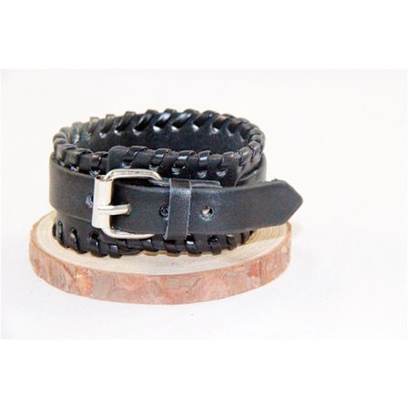 Svart, manlig, enkel spänne vävd läderhandbälte, enkelhet