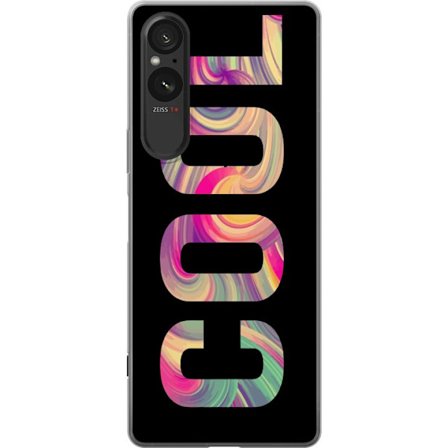 Yhteensopiva Puhelinkuori Sony Sony Xperia 5 V Nykytaiteellinen typografia taiteilu sanaa LOVE nestemäisissä sateenkaariväreissä mustaa taustaa va