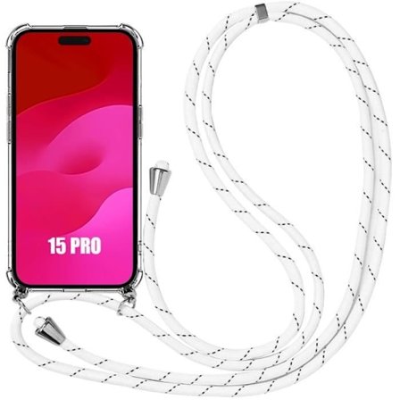 Axelremsfodral för iPhone 15 Pro Protection Förstärkta hörn + Axelrem Vit