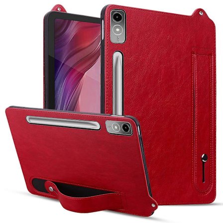 Kompatibel med Lenovo Tab P12 Etui Håndrem Støtteben Læder Tablet Cover Multicolor Red