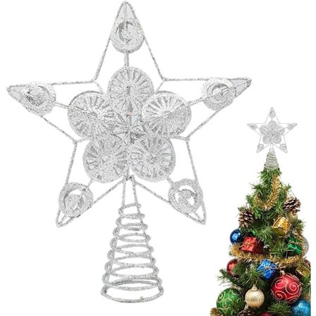 1 stk sølv juletrétopper - 5-spiss stjerne juletre