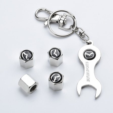 Dammskydd för ventiler till Mazda med logga, 4 st metallventilkåpor för Mazda-däck, rostskydd, verktyg inkluderat