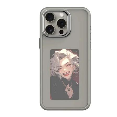 Ny-Tech Nfc-funktionsskydd för iPhone 15 14 13 Pro Max Diy-fodral E-bläckskärm Telefonfodral Cartoon Girl Fundas Batte Gratis 4 Color gray for 
