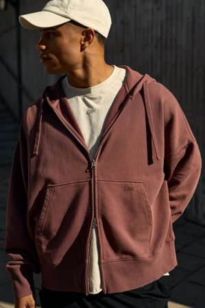ICANIWILL - Grit Stonewashed Zipped Hoodie Auburn Brown - Herre - ICIW