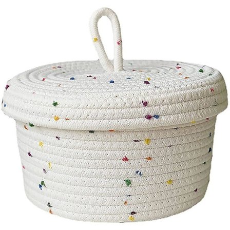 Bomuldsreb Opbevaringskurv Lille Vævet Kurv Med Låg Opbevaring Vævet Opbevaringsorganisator Kasser Til Træk