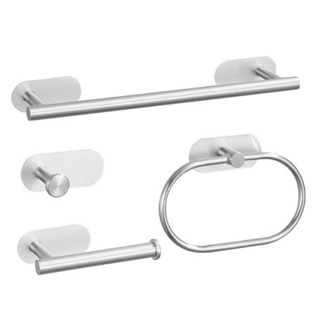 4 deler baderomstilbehørsett, ingen boring baderomshåndkleholder, svart rustfritt stål håndklær ringer, svart lim toalettpapirholder