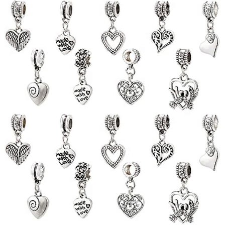 54 st 9 stilar Hjärtformade Berlocker Tibetansk Stil Legering Europeiska Hängande Berlocker Smyckestillverkning Berlocker
